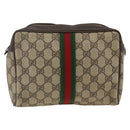 GUCCI GG Supreme Web Sherry Line Clutch Bag PVC Beige Gold Auth th6643-3