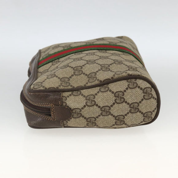 GUCCI GG Supreme Web Sherry Line Clutch Bag PVC Beige Gold Auth th6643