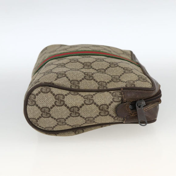 GUCCI GG Supreme Web Sherry Line Clutch Bag PVC Beige Gold Auth th6643