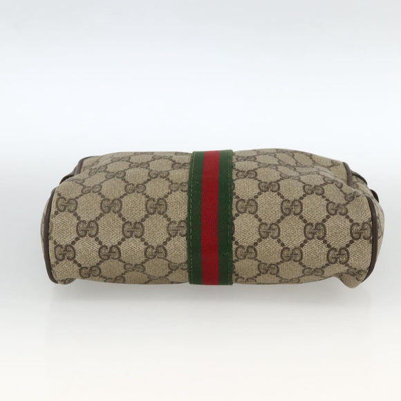GUCCI GG Supreme Web Sherry Line Clutch Bag PVC Beige Gold Auth th6643