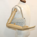 CHANEL Lamb Skin Matelasse Double Chain Shoulder Bag Gray CC Auth am1097gV-27