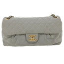 CHANEL Lamb Skin Matelasse Double Chain Shoulder Bag Gray CC Auth am1097gV-2