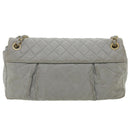 CHANEL Lamb Skin Matelasse Double Chain Shoulder Bag Gray CC Auth am1097gA-3