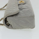 CHANEL Lamb Skin Matelasse Double Chain Shoulder Bag Gray CC Auth am1097gV-5