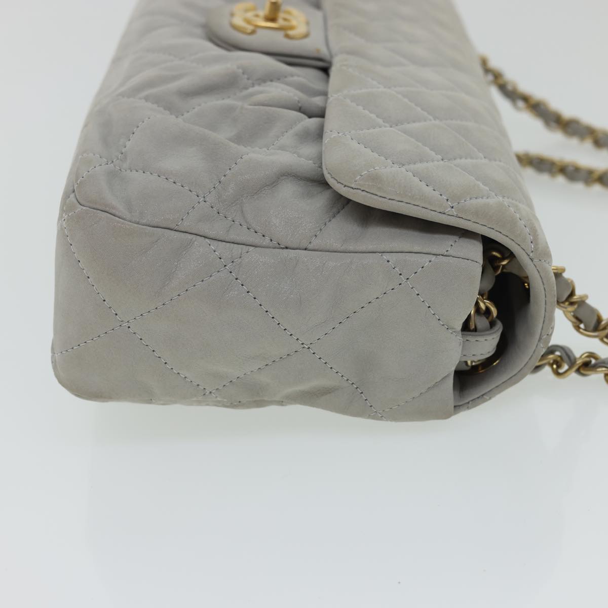 CHANEL Lamb Skin Matelasse Double Chain Shoulder Bag Gray CC Auth am1097gA