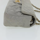 CHANEL Lamb Skin Matelasse Double Chain Shoulder Bag Gray CC Auth am1097gA-6