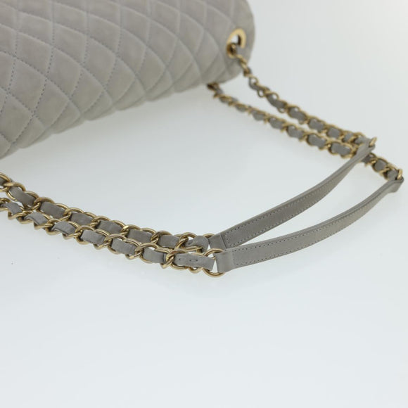 CHANEL Lamb Skin Matelasse Double Chain Shoulder Bag Gray CC Auth am1097gV