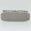 CHANEL Lamb Skin Matelasse Double Chain Shoulder Bag Gray CC Auth am1097gA-7