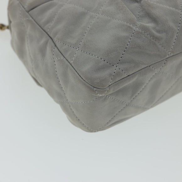 CHANEL Lamb Skin Matelasse Double Chain Shoulder Bag Gray CC Auth am1097gV