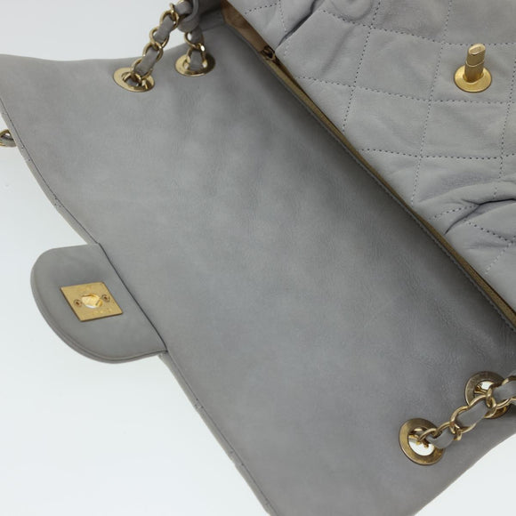 CHANEL Lamb Skin Matelasse Double Chain Shoulder Bag Gray CC Auth am1097gV