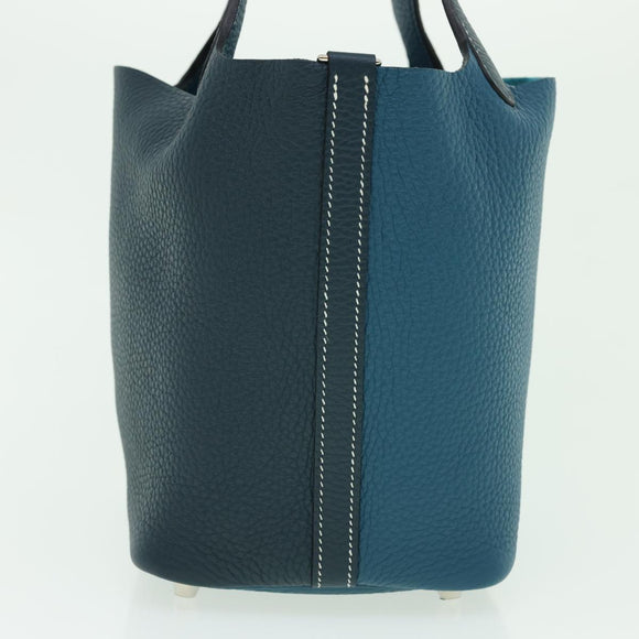 HERMES Picotin Rock 18 PM Hand Bag Taurillon Clemence Blue Green Auth 27689SM