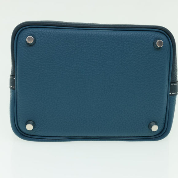 HERMES Picotin Rock 18 PM Hand Bag Taurillon Clemence Blue Green Auth 27689SM