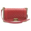 CHANEL Boy Chanel Matelasse Chain Flap Shoulder Bag Leather Red CC Auth knn010-1