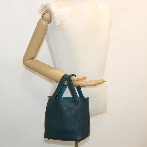 HERMES Picotin Rock 18 PM Hand Bag Taurillon Clemence Blue Green Auth 27689SM