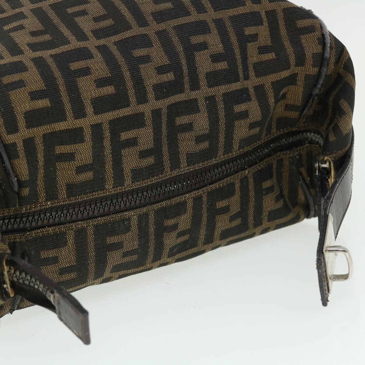 FENDI Zucca Canvas Hand Bag Nylon Black Brown Auth yk6887B