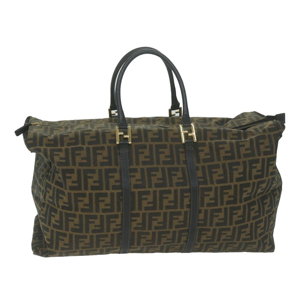 FENDI Zucca Canvas Boston Bag Brown Black Auth yk8493