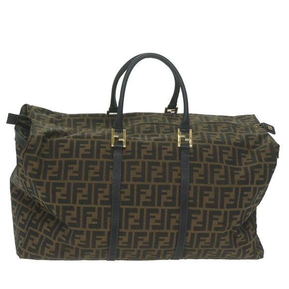 FENDI Zucca Canvas Boston Bag Brown Black Auth yk8493