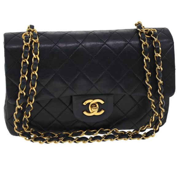 CHANEL Classic Matelasse 23 Chain Flap Shoulder Bag Lamb Skin Black Auth 28634AV