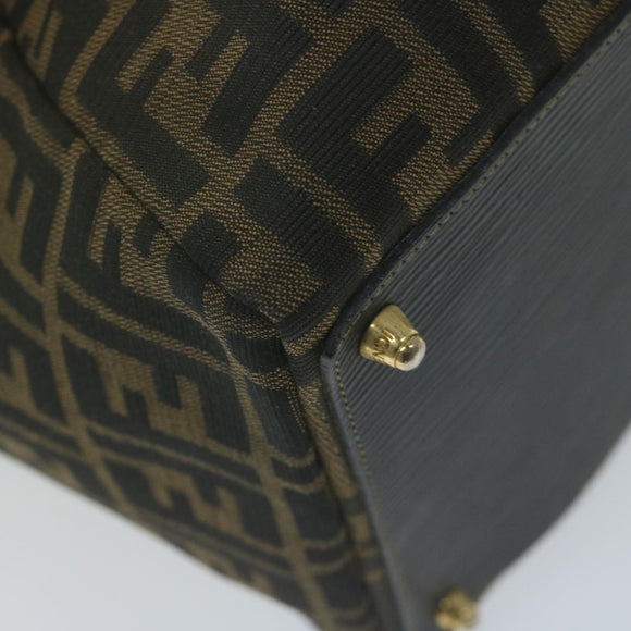 FENDI Zucca Canvas Boston Bag Brown Black Auth yk8493