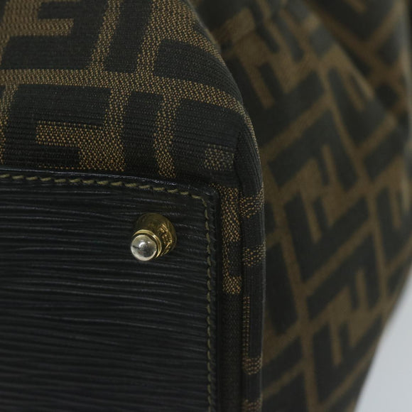 FENDI Zucca Canvas Boston Bag Brown Black Auth yk8493