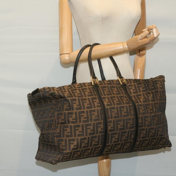FENDI Zucca Canvas Boston Bag Brown Black Auth yk8493