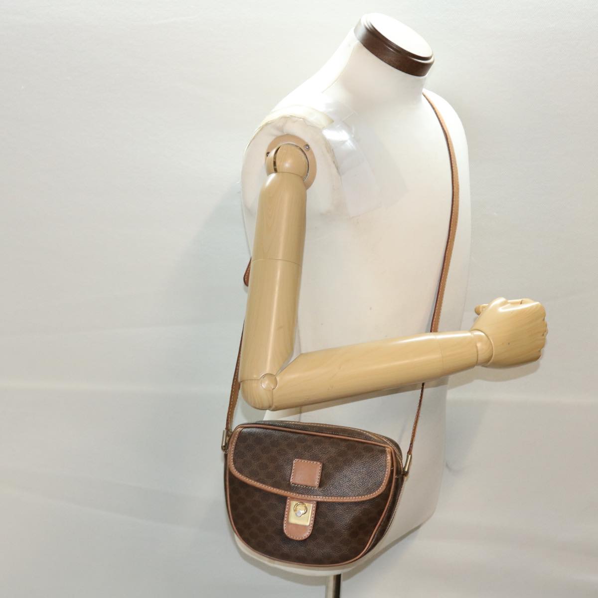 CELINE Macadam Canvas Shoulder Bag PVC Leather Brown Auth rd4009