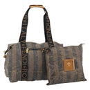 FENDI Pecan Canvas Pouch Shoulder Bag Coated Canvas 2Set Brown Black Auth ti1034-1