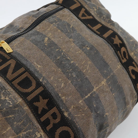 FENDI Pecan Canvas Pouch Shoulder Bag Coated Canvas 2Set Brown Black Auth ti1034
