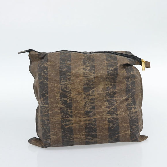 FENDI Pecan Canvas Pouch Shoulder Bag Coated Canvas 2Set Brown Black Auth ti1034