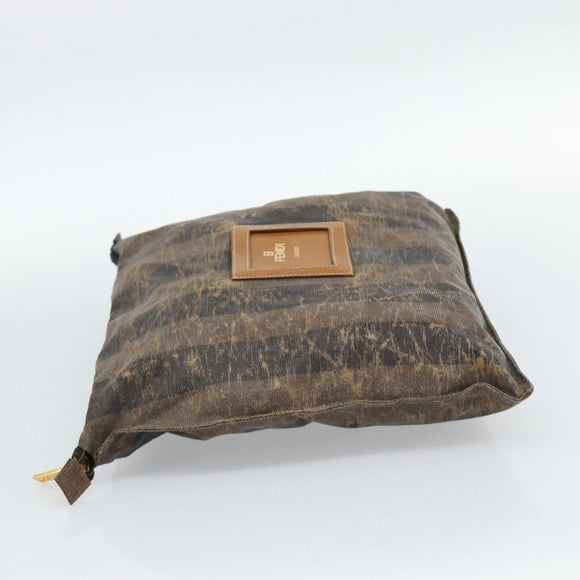 FENDI Pecan Canvas Pouch Shoulder Bag Coated Canvas 2Set Brown Black Auth ti1034