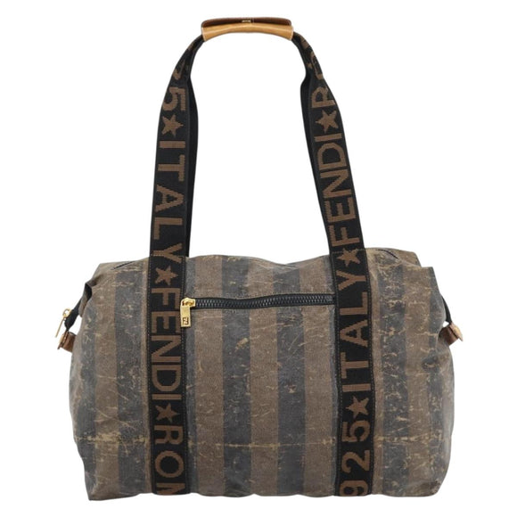 FENDI Pecan Canvas Pouch Shoulder Bag Coated Canvas 2Set Brown Black Auth ti1034