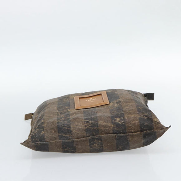 FENDI Pecan Canvas Pouch Shoulder Bag Coated Canvas 2Set Brown Black Auth ti1034