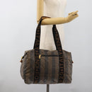 FENDI Pecan Canvas Pouch Shoulder Bag Coated Canvas 2Set Brown Black Auth ti1034-24