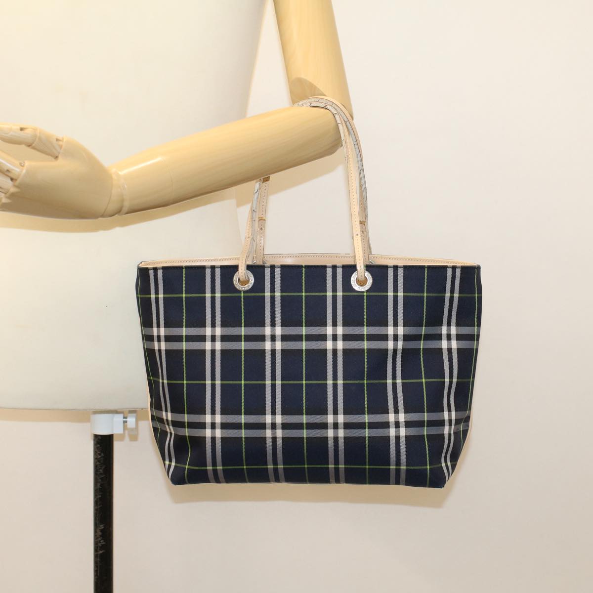 BURBERRY Nova Check Hand Bag Nylon Navy Green Auth ti1176