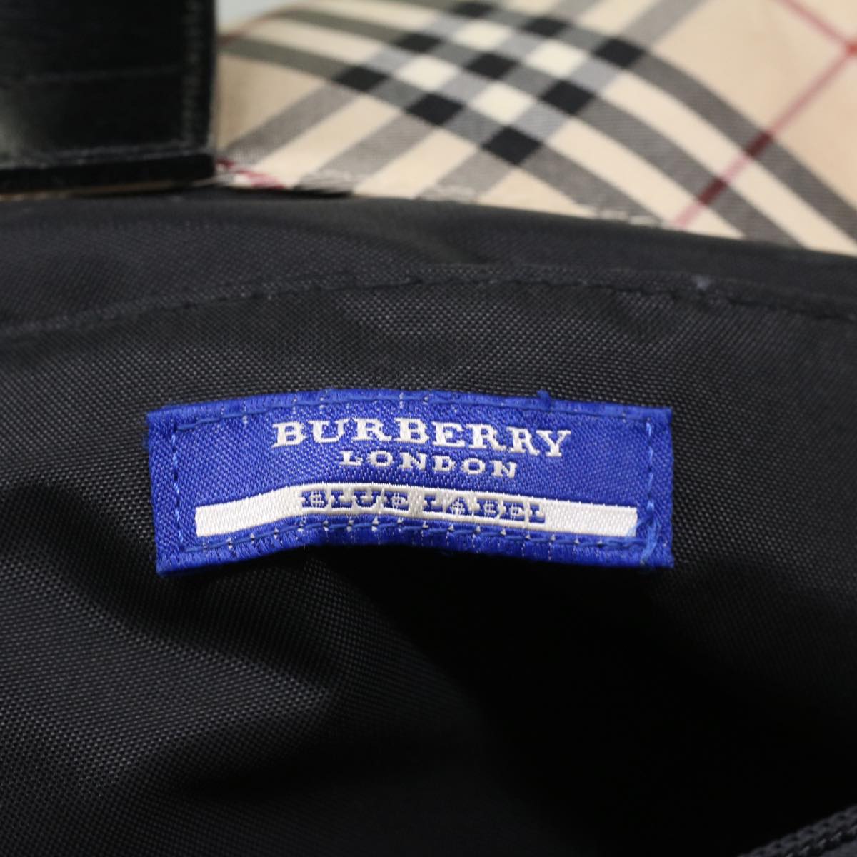 BURBERRY Nova Check Blue Label Hand Bag Nylon Leather Beige Auth ti1208