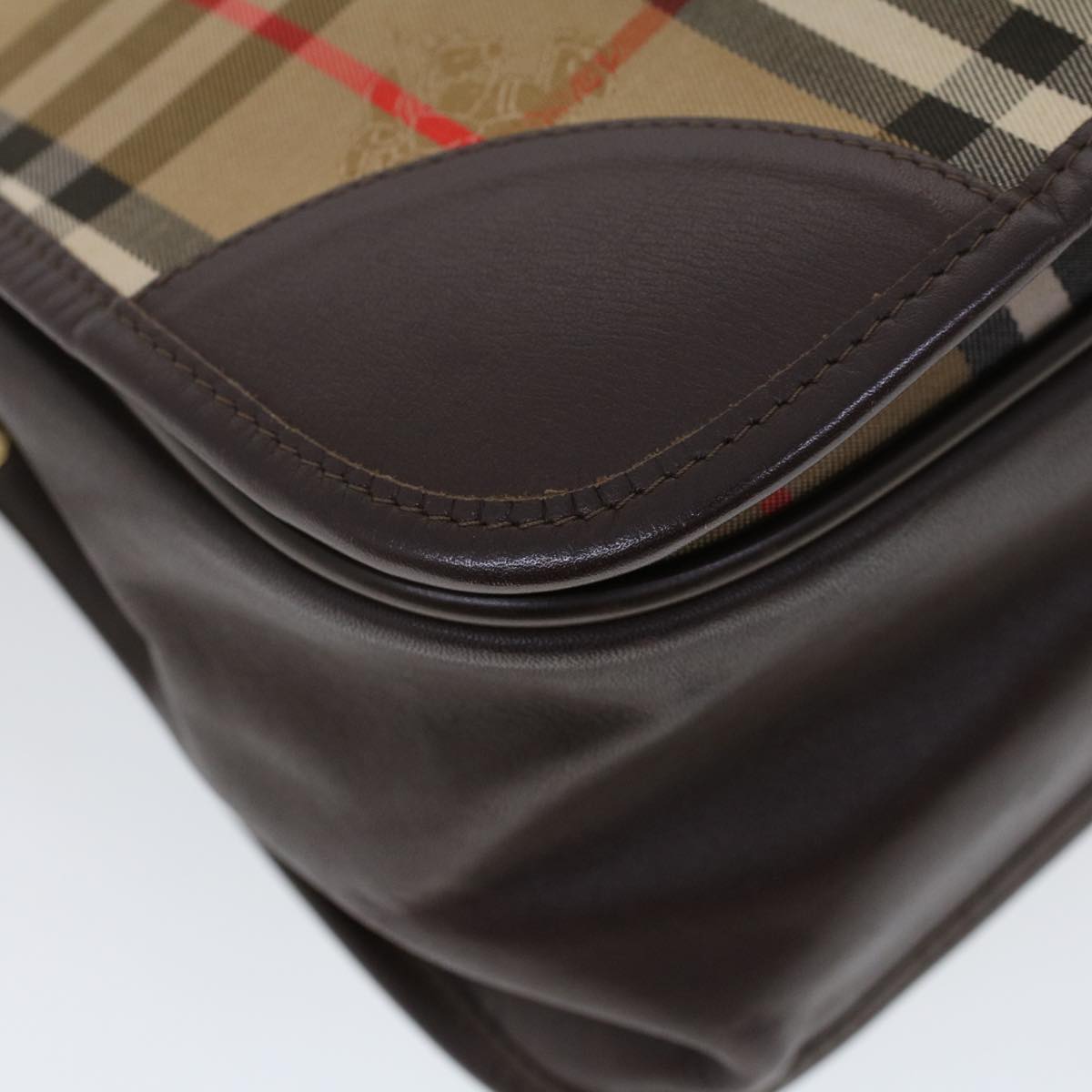 Burberrys Nova Check Shoulder Bag Nylon Leather Brown Auth ti1220