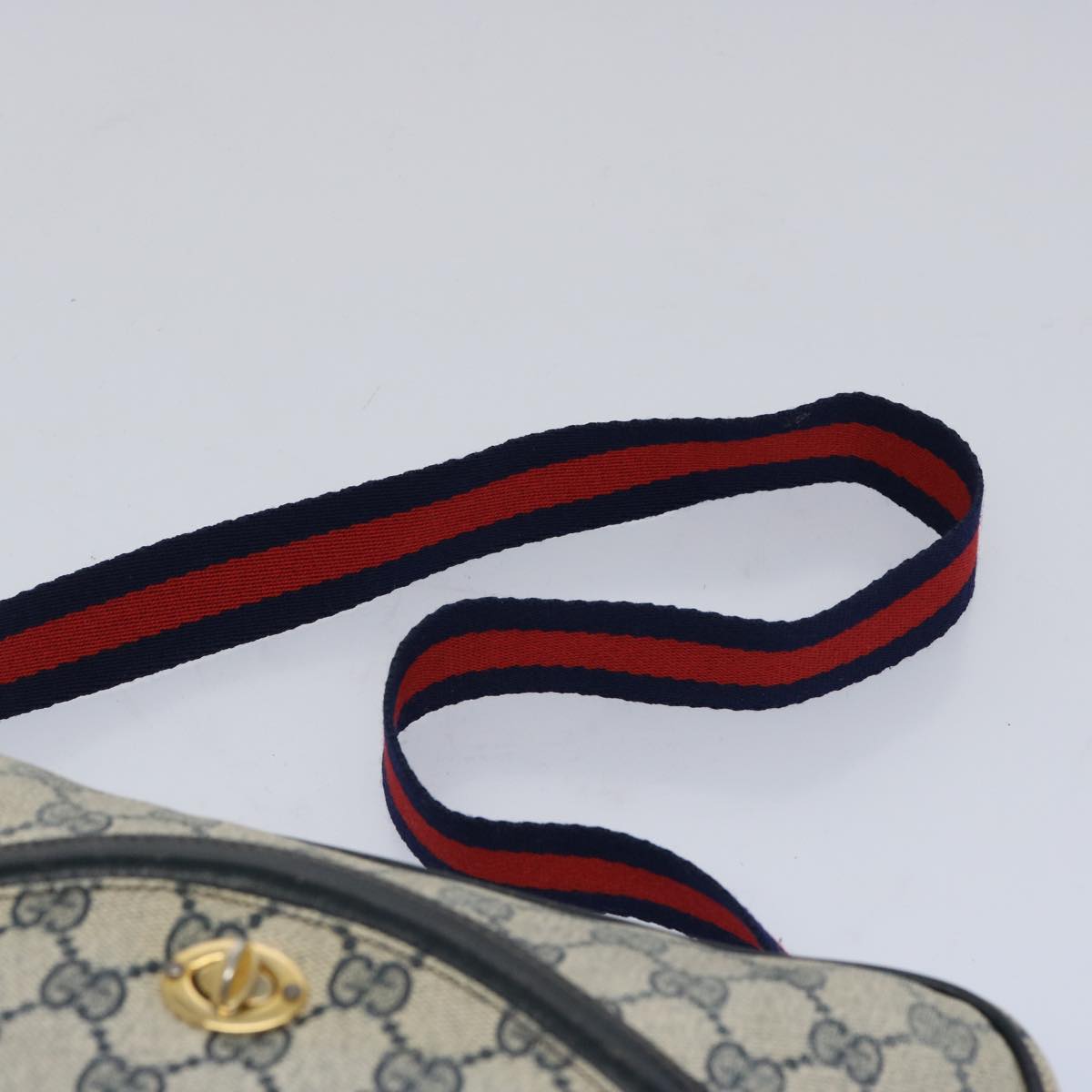 GUCCI GG Canvas Sherry Line Shoulder Bag PVC Leather Gray Red Navy Auth ti1224