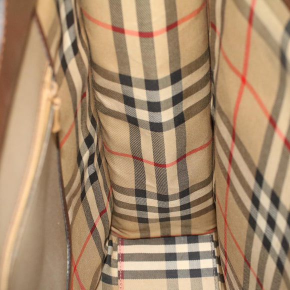 Burberrys Hand Bag Canvas Leather Brown Beige Auth ti1227