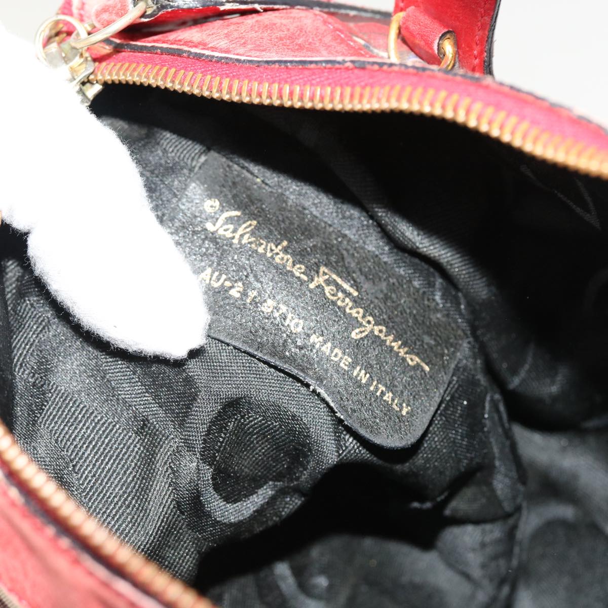 Salvatore Ferragamo Hand Bag Nylon Leather 2Set Light Blue Beige Red Auth ti1233