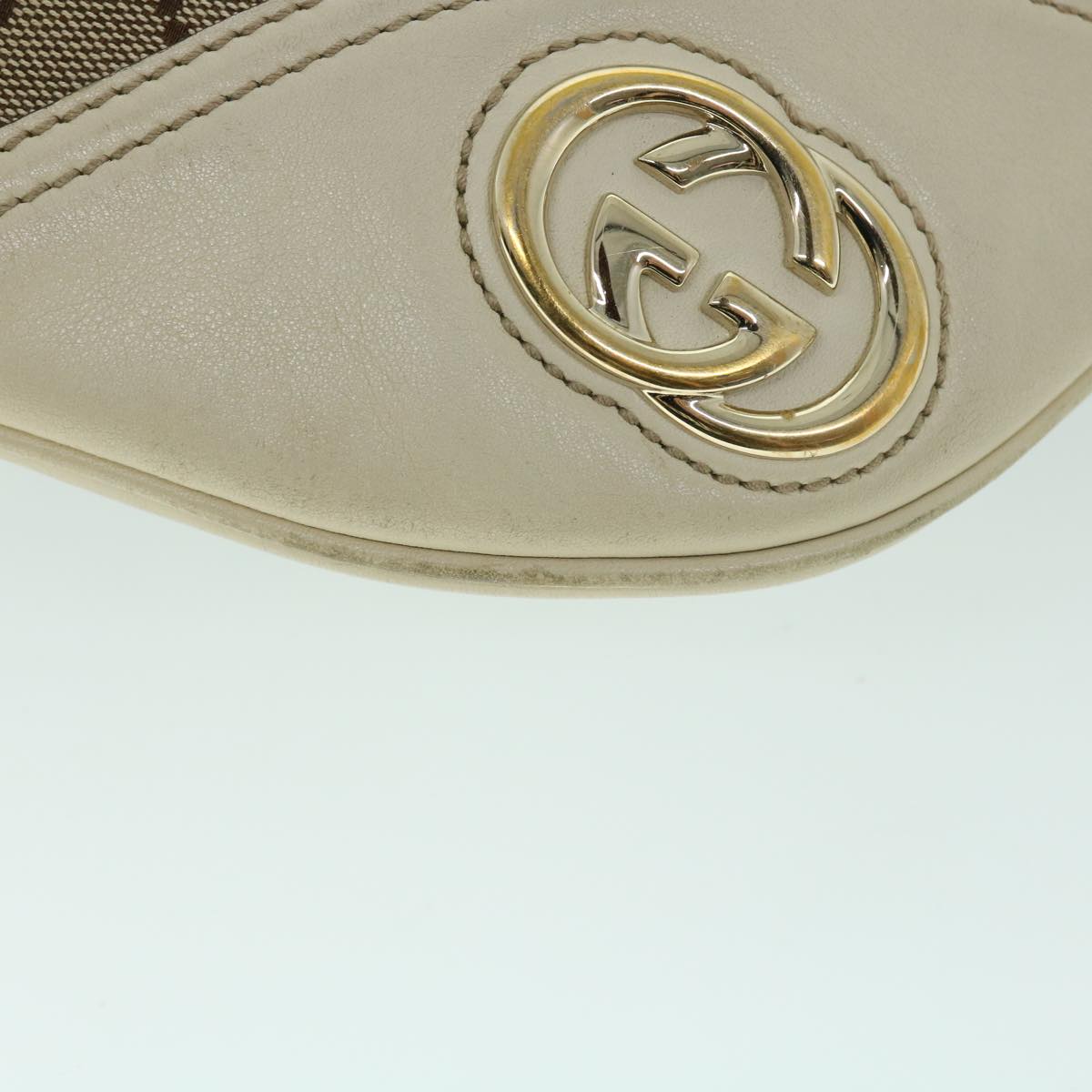 GUCCI GG Canvas Shoulder Bag Leather Beige 169998 Auth ti1248