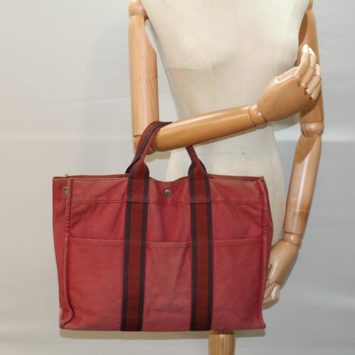 HERMES Fourre Tout MM Tote Bag Canvas Red Auth ti1252