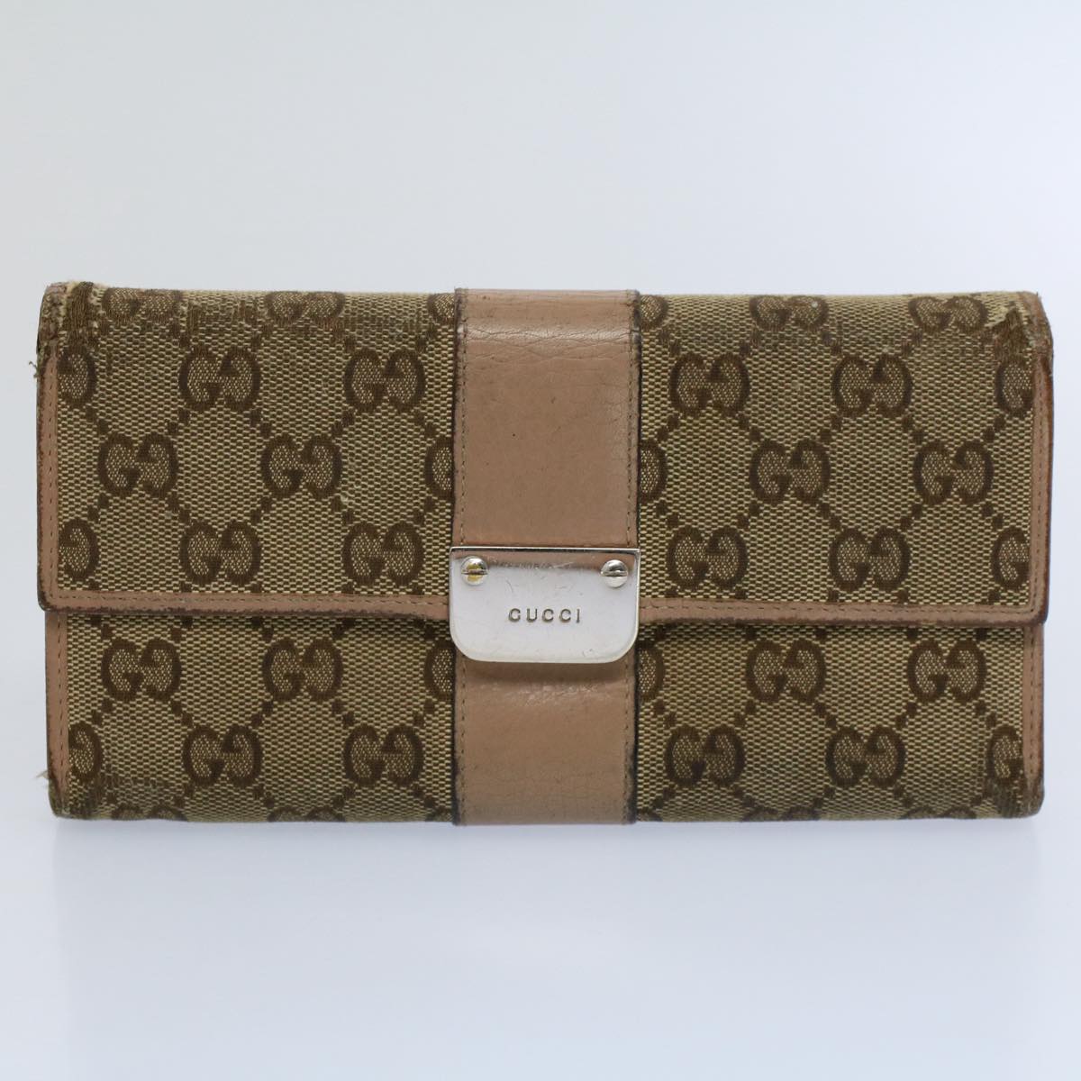 GUCCI GG Canvas Wallet Leather Canvas 7Set Beige Auth ti1256