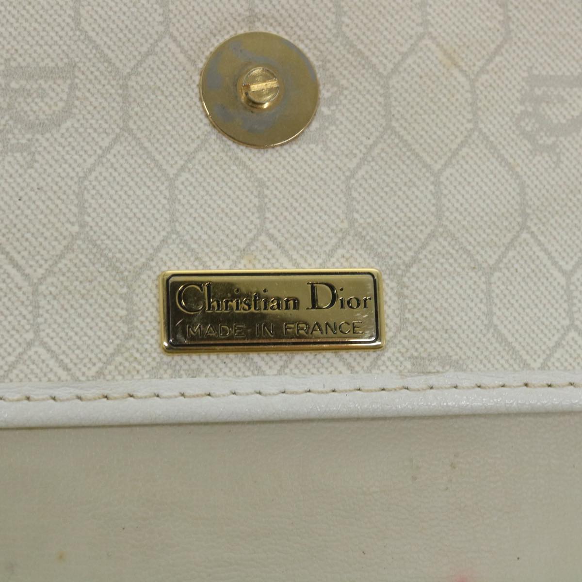 Christian Dior Honeycomb Canvas Shoulder Bag PVC Leather White Auth ti1267