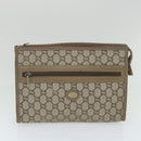 GUCCI GG PLUS Canvas Clutch Bag PVC Leather 2Set Beige Auth ti1279-12