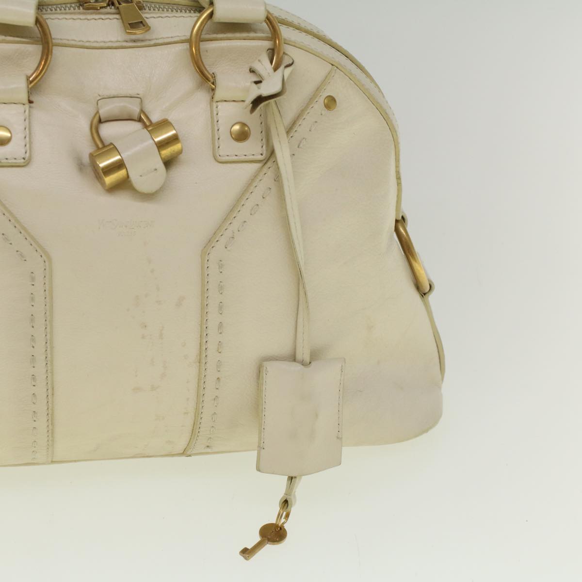 SAINT LAURENT Shoulder Bag Leather White Auth ti1317