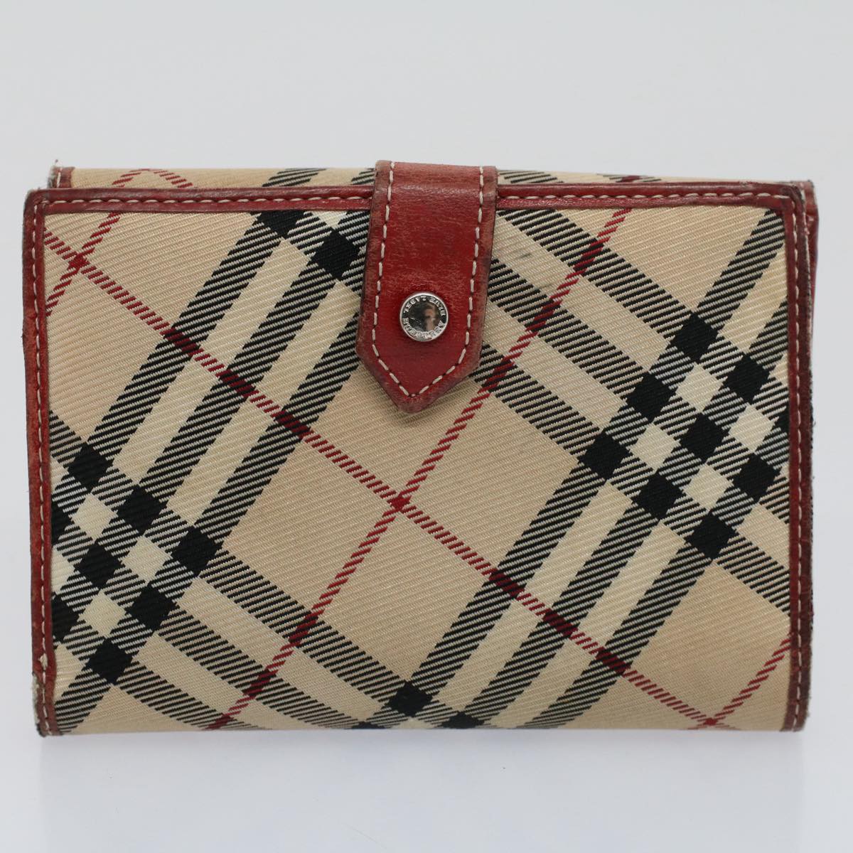 BURBERRY Nova Check Wallet Leather nylon 8Set Beige Red Auth ti1344