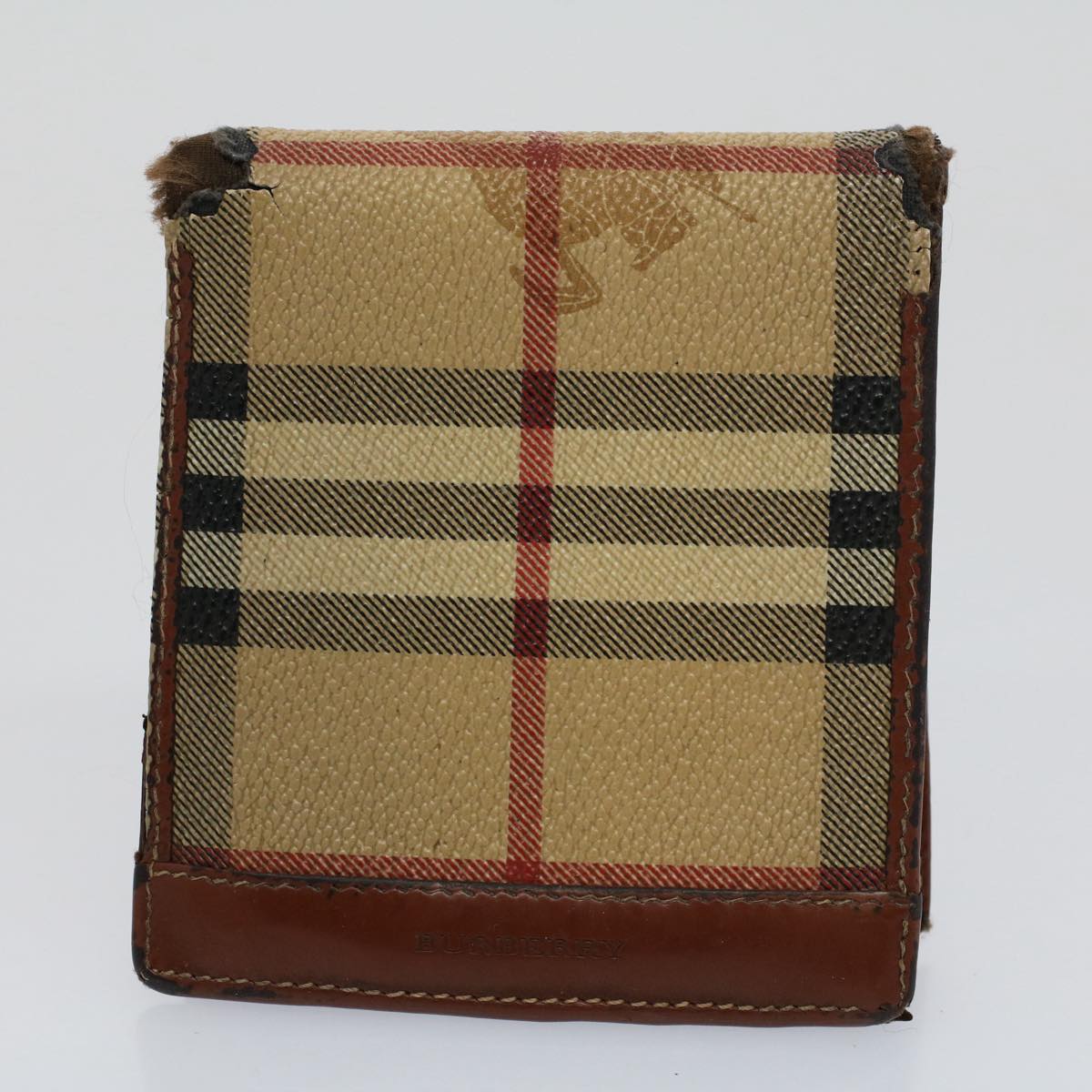 BURBERRY Nova Check Wallet Leather nylon 8Set Beige Red Auth ti1344