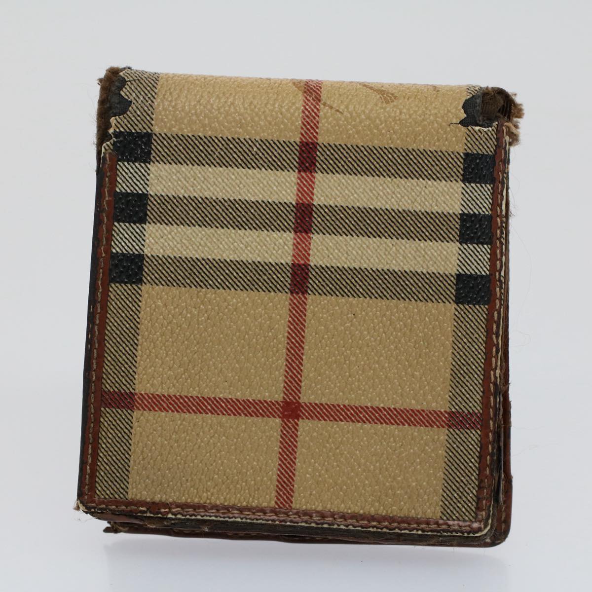 BURBERRY Nova Check Wallet Leather nylon 8Set Beige Red Auth ti1344