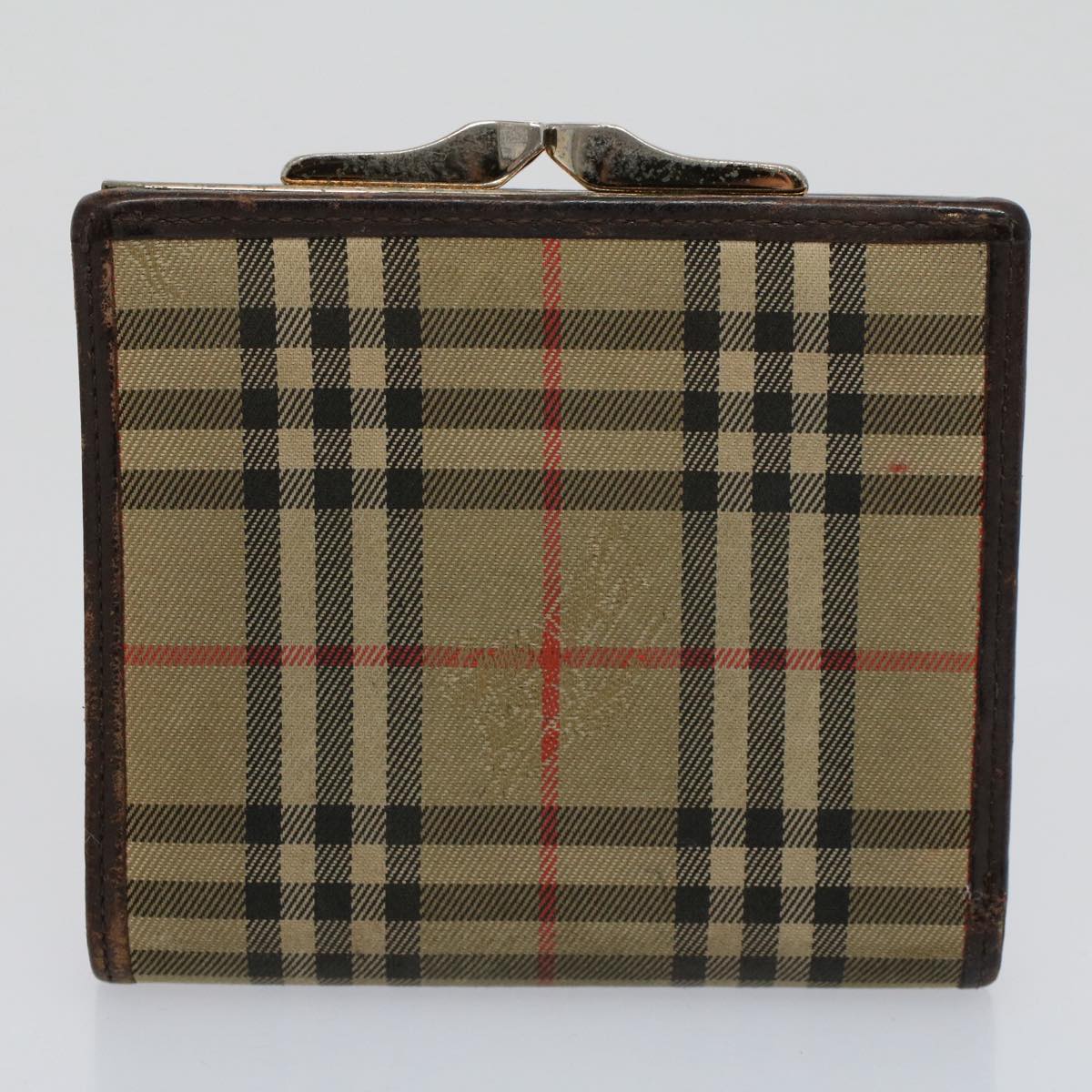 BURBERRY Nova Check Wallet Leather nylon 8Set Beige Red Auth ti1344