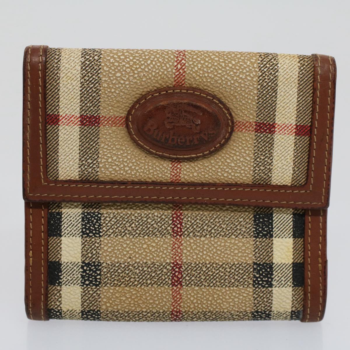 BURBERRY Nova Check Wallet Leather nylon 8Set Beige Red Auth ti1344